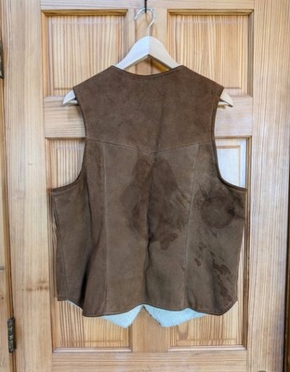 VTG Suede Leather Sherpa Vest Mens 44 SIMCO Brown Lined Snap Western FLAWED - Picture 2 of 12